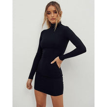 Load image into Gallery viewer, New stand collar long sleeve solid color sexy slim hip dress foundation dress