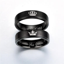 Load image into Gallery viewer, Hot Sale 1Pcs 3 Colors Titanium His Queen Her King DIY Engraved Couple Ring Romantic Engagement Wedding Rings for Lover Jewelry