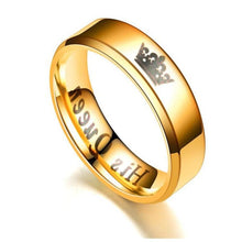 Load image into Gallery viewer, Hot Sale 1Pcs 3 Colors Titanium His Queen Her King DIY Engraved Couple Ring Romantic Engagement Wedding Rings for Lover Jewelry