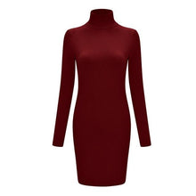 Load image into Gallery viewer, New stand collar long sleeve solid color sexy slim hip dress foundation dress