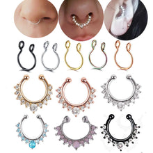 Load image into Gallery viewer, 1Pc 10mm Zircon Fake Septum Piercing Nose Ring Hoop nose For Girl Men Faux Body Clip Rings non Body Jewelry Non-Pierced