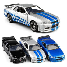 Load image into Gallery viewer, High quality 1:36 Nissan GT-R R34 sports car alloy model,simulated metal pull back model toys,children's gifts,free shipping