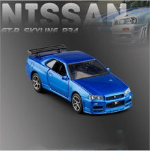 Load image into Gallery viewer, High quality 1:36 Nissan GT-R R34 sports car alloy model,simulated metal pull back model toys,children's gifts,free shipping