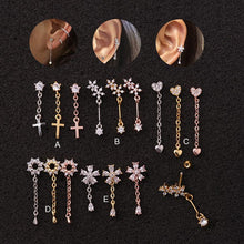 Load image into Gallery viewer, 1PC 20g Stainless Steel And Cz Flower Heart Cross Dangle Cartilage Helix Screw Back Earring Stud Ear Piercing Jewelry