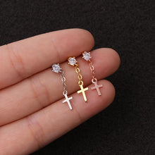 Load image into Gallery viewer, 1PC 20g Stainless Steel And Cz Flower Heart Cross Dangle Cartilage Helix Screw Back Earring Stud Ear Piercing Jewelry