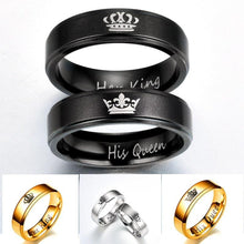 Load image into Gallery viewer, Hot Sale 1Pcs 3 Colors Titanium His Queen Her King DIY Engraved Couple Ring Romantic Engagement Wedding Rings for Lover Jewelry