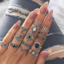 Load image into Gallery viewer, 2020 Fashion Ring 15pcs/Set Women Bohemian Vintage Silver Stack Rings Above Knuckle Blue Rings Set Luxury Free Shipping