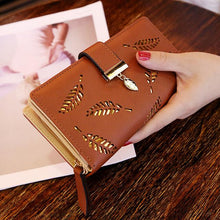 Load image into Gallery viewer, Women Wallet PU Leather Purse Female Long Wallet Gold Hollow Leaves Pouch Handbag For Women Coin Purse Card Holders Clutch